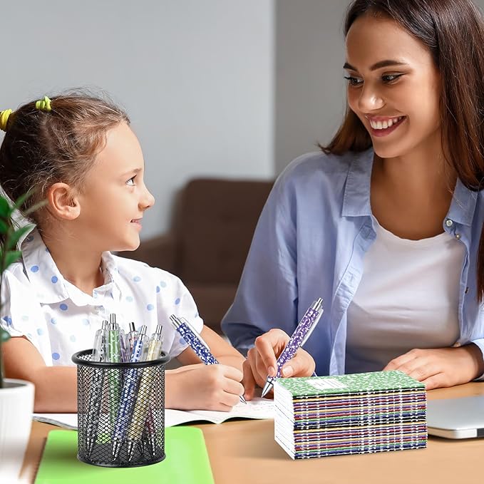 48 Pack Bulk Mini Composition Notebook with 24 Pack Assorted Colors Ballpoint Pens Set, 3.1x4.9 inch Hard Cover,16 Sheets Per Comp Book Marble Composition Notebook for School College & Office Supplies