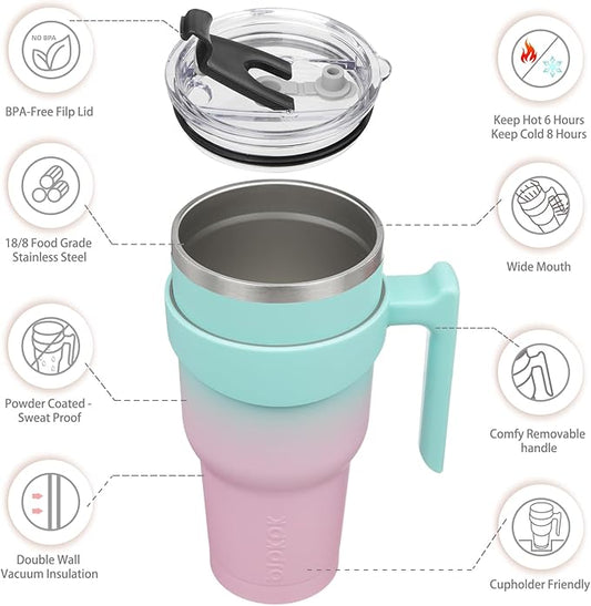 BJPKPK 40 oz Tumbler With Handle And Straw Stainless Steel Insulated Tumbler Cups For Water Or Ice Coffee,Bubble Gum