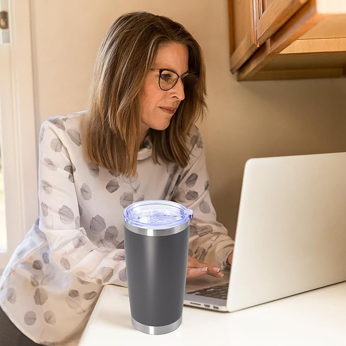 20 oz Tumbler with lid Double Wall Vacuum Insulated Tumblers Stainless Steel Coffee Mug Travel Coffee Tumbler Powder Coated Tumbler Cup Keep Hot&Cold - (Grey 6 Pack)