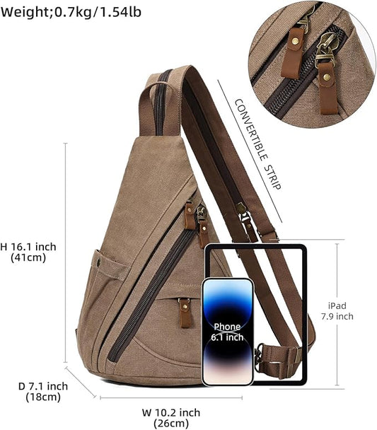 KL928 Canvas Sling Bag - Small Crossbody Backpack Shoulder Casual Daypack Rucksack for Men Women(Large Version)