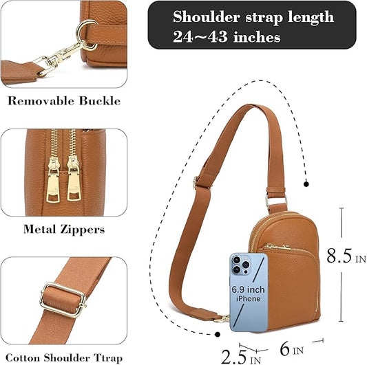 INICAT RFID Blocking Sling Bag Leather Crossbody Bags for Women Fanny Pack Cross Body for Woman Chest Bag for Travel 1.9L