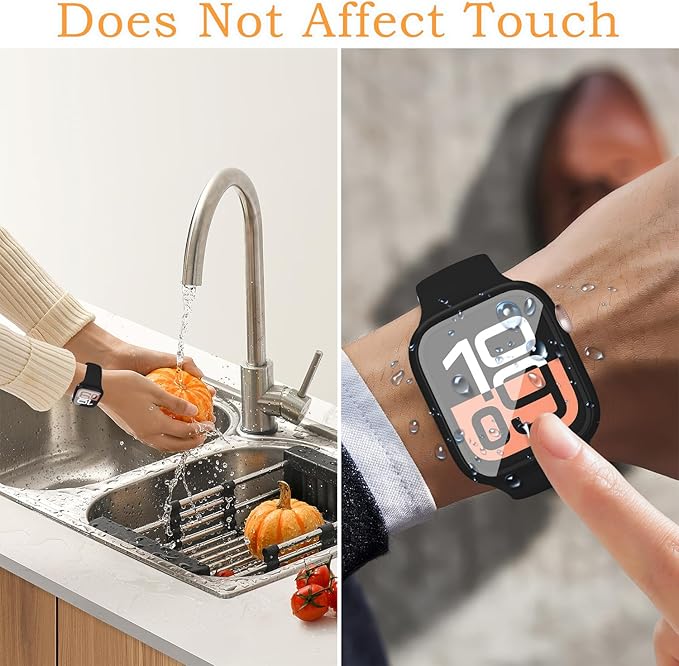 3 in 1 Waterproof Case for Apple Watch Series 11(2025) Series 10 Screen Protector 46mm Accessories Built-in Tempered Glass, 360°Full Protective PC Bumper Face Cover Compatible iWatch 46mm