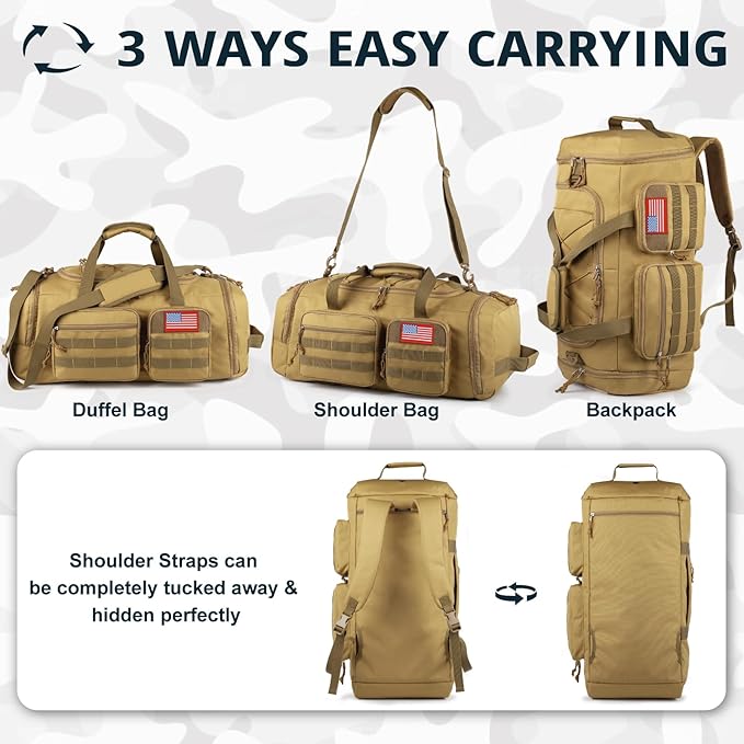 Tactical Gym Bag for Men with Toiletry Bag,50L Large 3 in 1 Sports Duffle Bag with Shoes Compartment for Travel,Water Resistant Travel Backpack Weekender Overnight Bag with Wet Pocket for Women