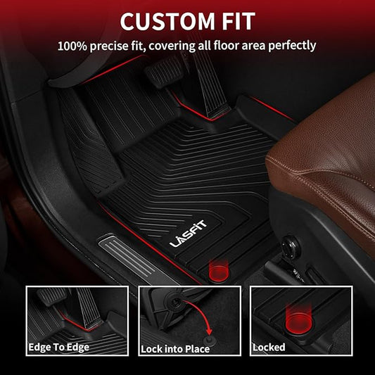 LASFIT Floor Mats for Volvo XC60 2018-2026 (Not for PHEV & T8 Hybrid), All Weather Floor Liner TPE Custom Fit 1st & 2nd Row Rubber Car Mats for Volvo XC60 Automotive Accessories, Black