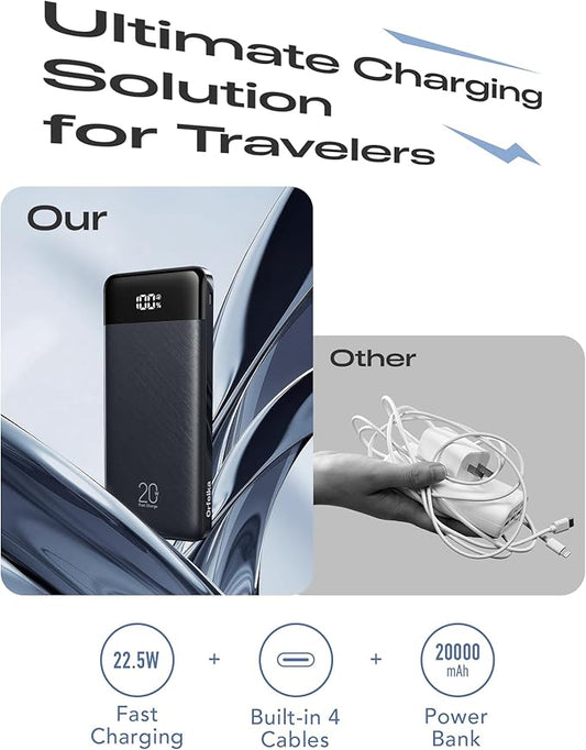 20000mAh Power Bank Fast Charging, Portable Charger with 4 Built-in Cables & 6 Outputs, 20W PD USB C Battery Pack Compatible with iPhone 16/15, Galaxy, Android, iPad & More (Travel Essential)