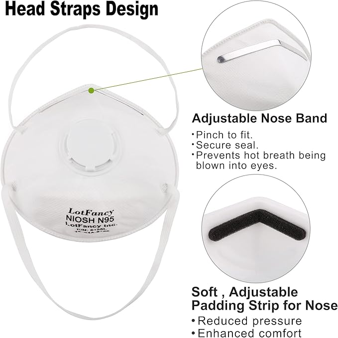 LotFancy NIOSH N95 Mask, 15PCS Particulate Respirator with Breathing Valve, Disposable Air Filter Masks Against Dust, Pollution, Particle, Face Mask for Woodworking, Construction