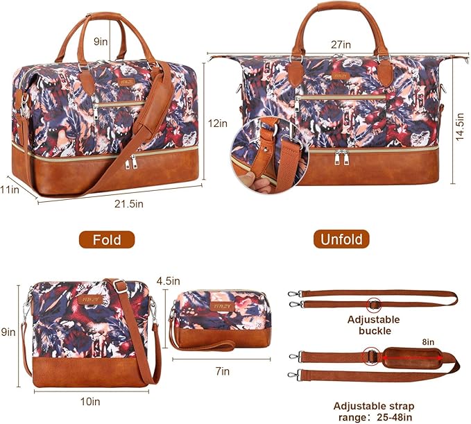 Weekender Bag for Women, Travel Duffel Bag Carry On Overnight Bag with Shoe Compartment Large Nylon Travel Weekend Tote Bag