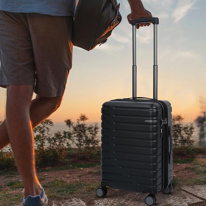 EMPSIGN Carry On Luggage with Spinner Wheels, Hard Shell Carry-On Expandable Suitcase 21x14x9 Airline Approved & Built-in TSA Lock, Durable Travel Rolling Suitcase, Carry-On 20-Inch, Black