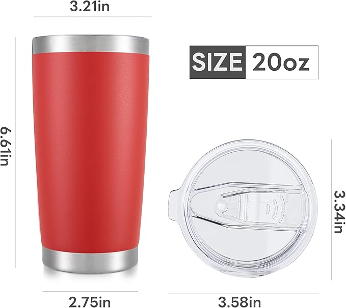 20 oz Tumbler with Lid Stainless Steel Double Wall Vacuum Insulated Tumblers Powder Coated Cups Travel Mug Keep Drinks Cold and Hot, Wine Red