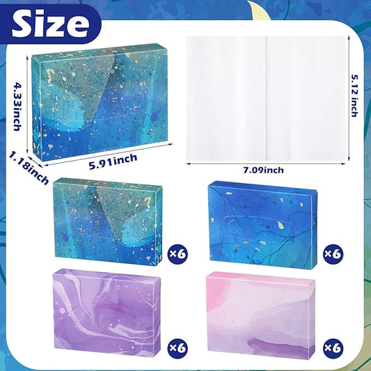 Yinder 24 Packs 960 Sheets Tissue Cube Car Facial Boxes Disposable Facial Travel Tissues Holder Soft Watercolor Boxes 2 Ply 40 Sheets for Wedding Household Car Kitchen Bathroom(Stylish)