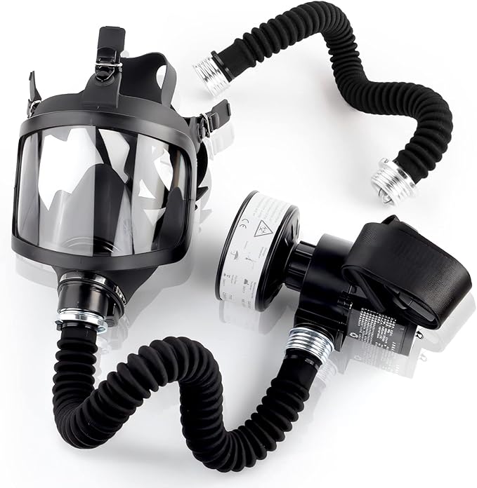 HANUU PAPR, Powered Air Purifying Respirator, Portable PAPR Respirator System, PAPR Respirator with 40mm Gas Mask Filters, Supplied Air Respirator for Industry, Gas Mask for Gases Resin Paint