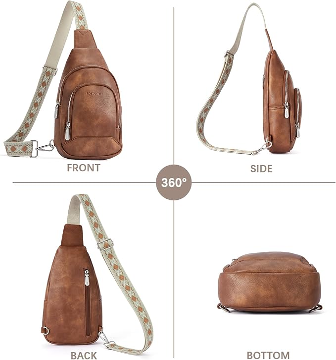 BOSTANTEN Sling Bag for Women Leather Crossbody Bag Vintage Cross Body Purse for Travel with Guitar Strap, Bohemian Style