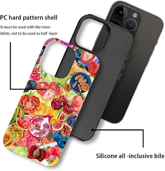 Case for iPhone 15 Pro,Summer Fruit Collage for Woman Men Full Body Protective Cover Shockproof 2 in 1 Silicone + Hard PC Case for iPhone 15 Pro