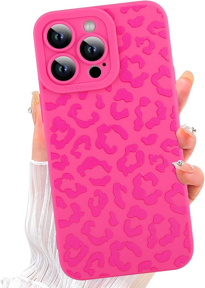 ZIYE for iPhone 14 Pro Case Hot Pink Leopard Pattern Phone Case with Camera Protection,Soft TPU Silicone Rubber Protective Cover Cheetah Design Cases Compatible with iPhone 14 Pro 6.1 Inch