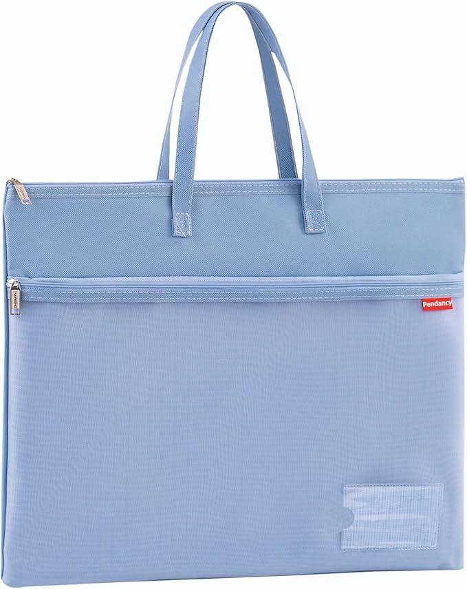 Pendancy Mesh Zipper Pouch A4 Size, Large Double Pocket Waterproof File Bag with Handle, 11x13.8 in Foldable Document Storage for Puzzle Project/Cross Stitch/Travel/Office(Advanced Blue)