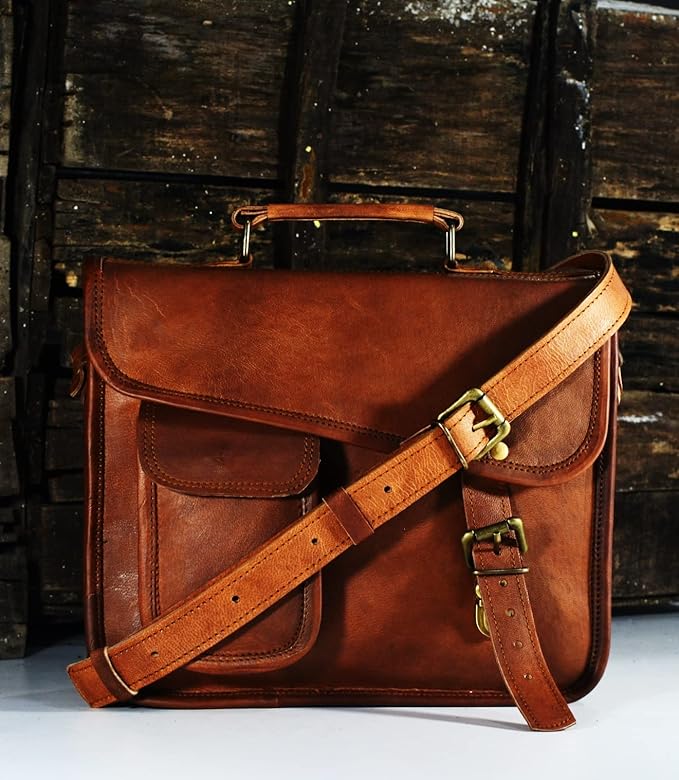 Men's Genuine Leather Small Briefcase Messenger Satchel I pad Tablet Bag 13 inch