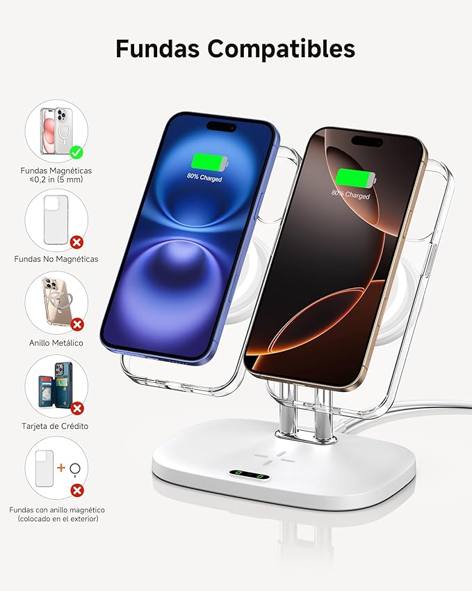 Wireless Charger for iPhone Air/17, SwanScout 706M, Dual Magnetic Charger for iPhone 16/15/14/13/12 Series, Charging Station for AirPods Pro 3/2, AirPods 4/3rd (White)