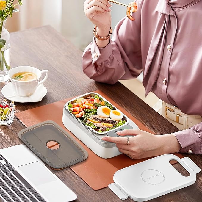 Cordless Electric Lunch Box for Adults, 14000mAh Rechargeable Auto Heated Lunch Box, 1L Protable Self-Heating Food Warmer for Car, Office, Travel, Picnic & outdoor