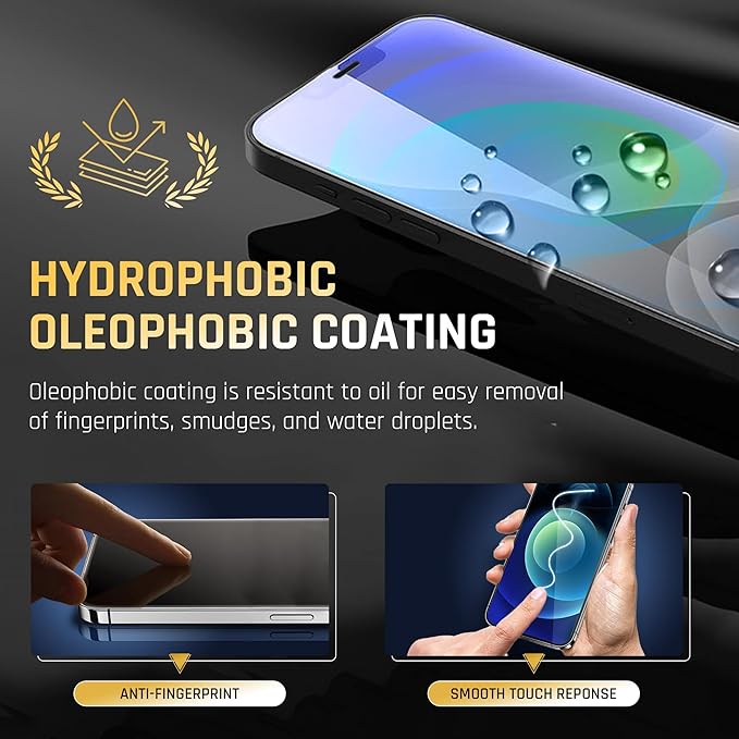 TEMPRTEK+ 2 Pack for iPhone 12, IPhone 12 Pro Simple Screen Protector Privacy 9H Military Grade Scratch Fingerprint Resistance Anti-Glare Shatterproof Tempered Glass Anti-Spy Easy Installation Bubble Free