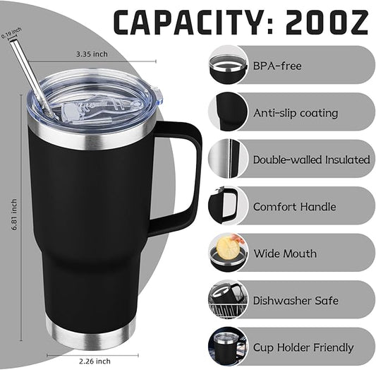 20 oz Tumbler with Handle Stainless Steel Insulated Coffee Mug Tumbler with Lid and Straw Double Wall Vacuum Insulated Coffee Mug Leak Proof Travel Mug Tumbler for Hot and Cold Drink (Mix Color-1)