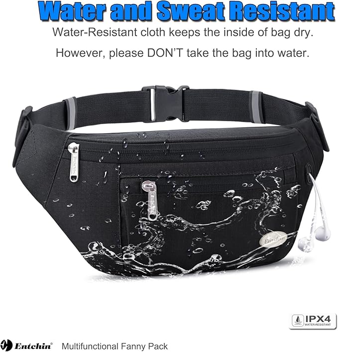 Entchin Fanny Pack for Women Men,Crossbody Belt Bag with 4-Zipper Pockets,Adjustable Waist Bag Pack,One of the Most Popular Travel Essential Gifts for Walking,Traveling,Cycling
