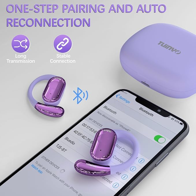 TUINYO True Wireless Ear Hooks, IPX5 Waterproof, Stable One-Step Bluetooth Connection with Long Transmission, 40hrs Longed Standby Time with 10hrs Playtime for Each, Compatible to Different Devices
