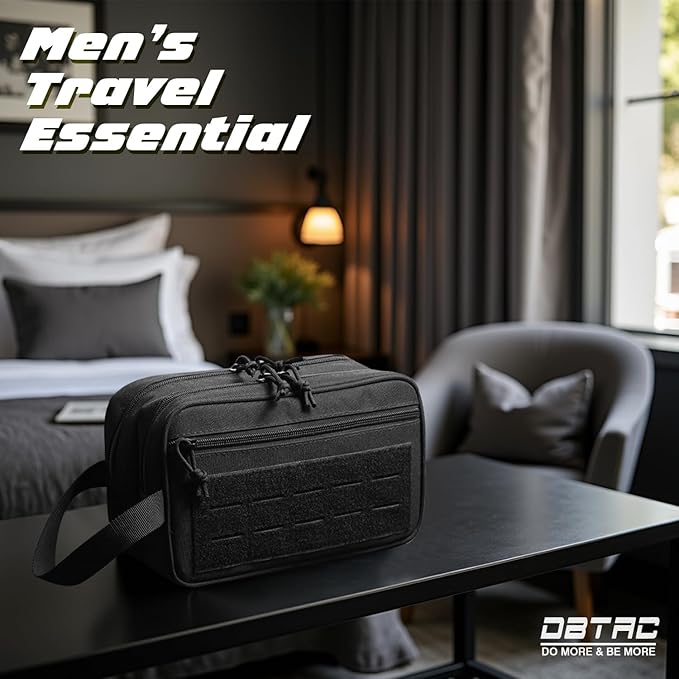 DBTAC Tactical Toiletry Bag for Men | Dry Wet Separate Hygiene Bag Compact Dopp Kit Mens Shaving Kit Travel shower Bag (Black)