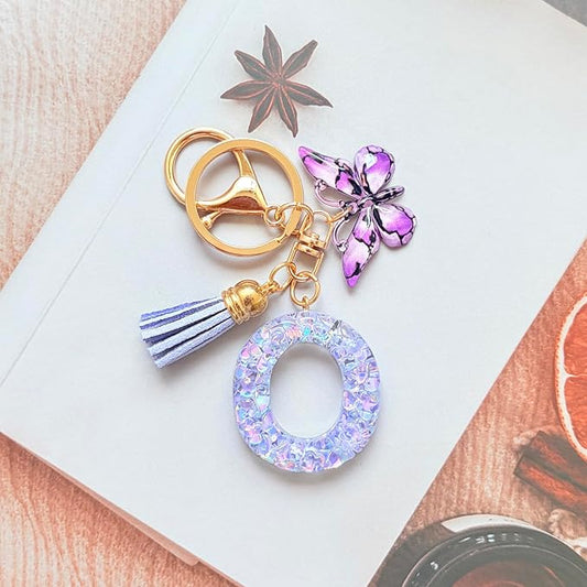 Cute Initial Letter Keychains for Girls Women with Tassel Butterfly Colourful Alphabet Keychain for Backpacks