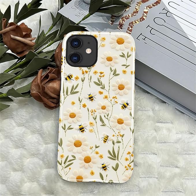 Case for iPhone 11 Case,Bees Sunflowers Design - Hybrid Dual Protection Silicone + Hard PC Shockproof Full Body Cover Slim Anti-Scratch Protective Case for Men Women
