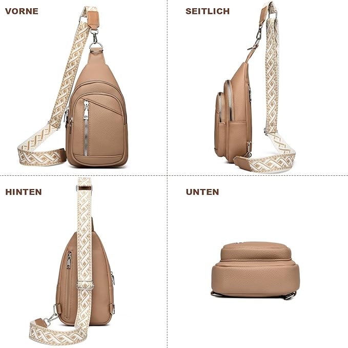 Sling Bag Crossbody Backpack - 2 in 1 Leather Cross Body Bag Fanny Pack with 2 Removable Straps