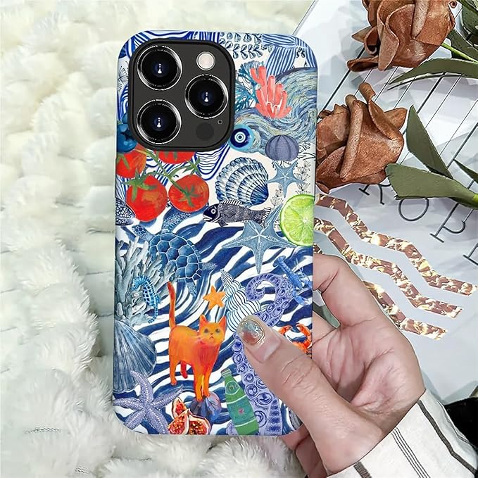 Case for iPhone 16 Pro Max,Leopard Cherry Shell Aesthetics for Woman Men Full Body Protective Cover Shockproof 2 in 1 Silicone + Hard PC Case for iPhone 16 Pro Max