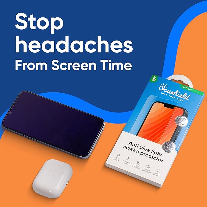 Ocushield Anti Blue Light Tempered Glass Screen Protector for iPhone 13 | iPhone 13 Pro | iPhone 14 (6.1") - Protect Your Eyes, Reduce Migraines & Improve Sleep