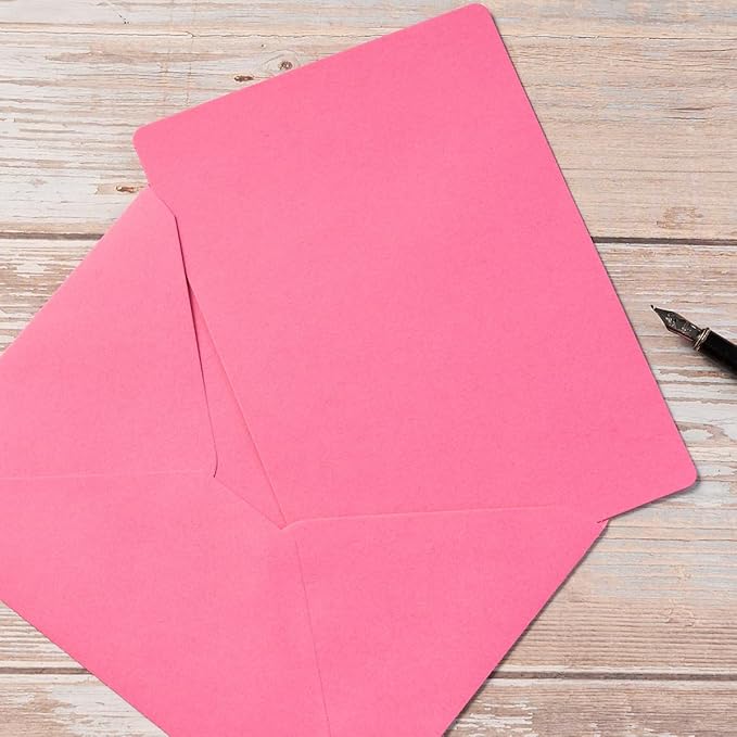 Wishop 25 Pieces A7 Colored Envelopes with Cards and Stickers Set 5 Colors for Weddings, Invitations, Birthday, Baby Shower, 5x7 inches (Pink 5Colors)