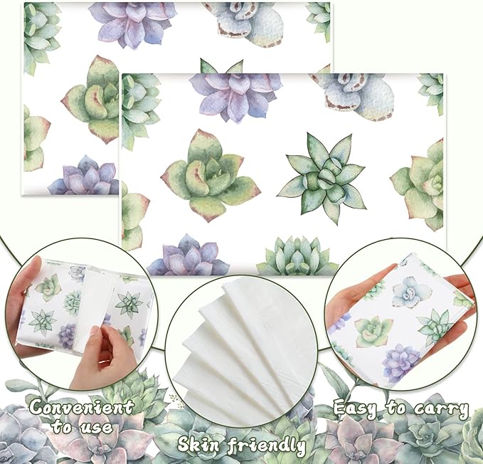 Geyee 50 Packs Facial Tissue Travel Packs Disposable Pocket Tissues for Wedding Guest Travel School Purse Home Supplies, 500 Sheets 3 Ply(Succulent)