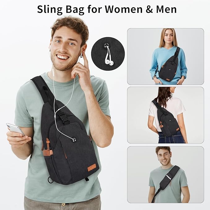 Sling Bag for Men, Large Crossbody Bag Men with Anti Theft Tunnel Lock Zipper Canvas Sling Backpack for Travel Hiking