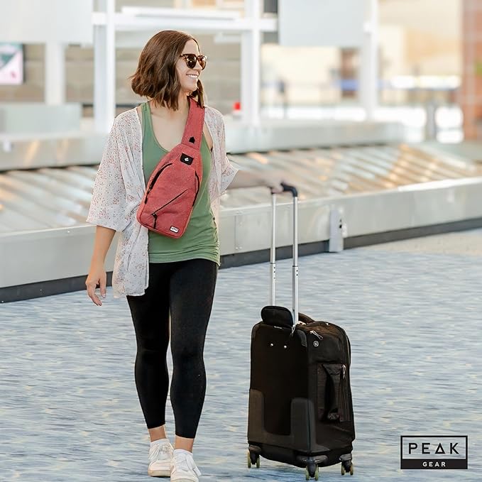 Peak Gear Travel Sling Bag. Compact Crossbody Bag | Lighter and Smaller than a Backpack | Lifetime Lost & Found ID Tag