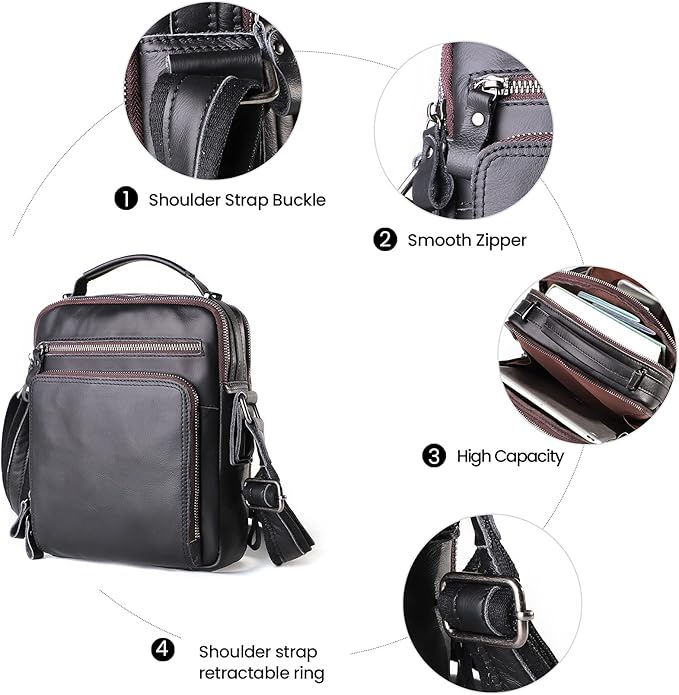 Genuine Leather Small Messenger Bag for Men Vintage Shoulder Crossbody Bags for Work Business Travel