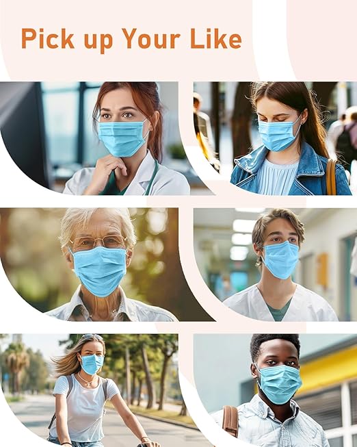 Face Masks Disposable 100 Pack, 4 Ply ASTM Level 3 Medical Grade, FSA/HSA Eligible, Breathable for Adult Outdoor Protection, Individually Wrapped for Home, School & Office, Sky Blue