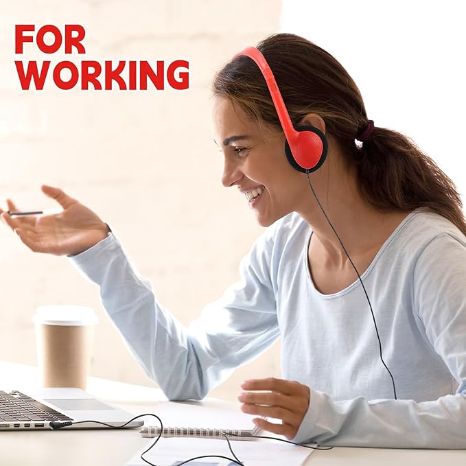 Konohan 30 Pack Kids Headphones Bulk for School Classroom Student Wired Headphones Adjustable with 3.5 mm Jack for Kids Adults(Red)