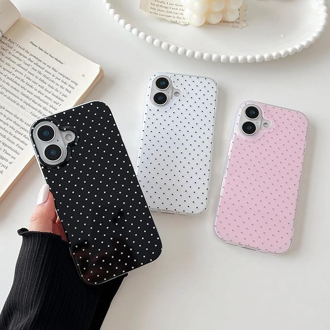 Compatible with iPhone 13 Pro Max Case, Fashion Cute Aesthetic Polka Dot Pattern Cover for Women, Shockproof Slim Soft TPU and Hard PC Protective Phone Case for iPhone 13 Pro Max 6.7"- Black