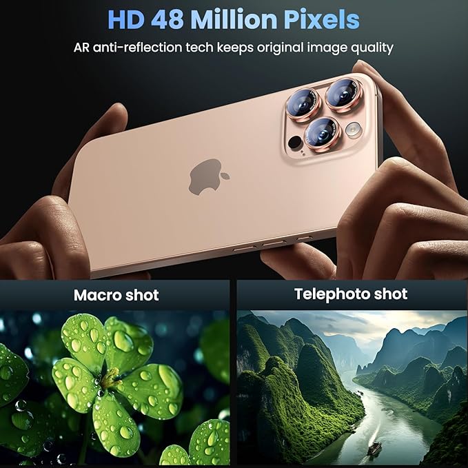 Uyiton for iPhone 17 Pro Max/17 Pro/16 Pro Max/16 Pro/15 Pro Max/15 Pro/14 Pro Max/14 Pro Camera Lens Protector - Military-Grade Tempered Glass Metal Camera Cover, Easy to Install, Gold+Red
