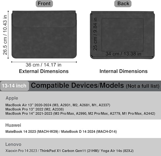 Allinside 13-14 Inch Laptop Sleeve Case for MacBook Pro 14" 2021-2024/MacBook Air 13" 2010-2017/MacBook Pro 13" 2010-2015, Waterproof PU Leather Sleeve Cover with Stand & Accessory Pouch, Black