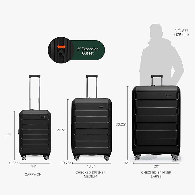 Traveler's Choice Pagosa Indestructible Hardshell Expandable Spinner Luggage, Black, 30-Inch Large