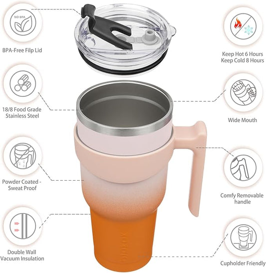 BJPKPK Tumbler With Handle And Straw 40oz Stainless Steel Tumbler With Lid Insulated Coffee Cups,Coral