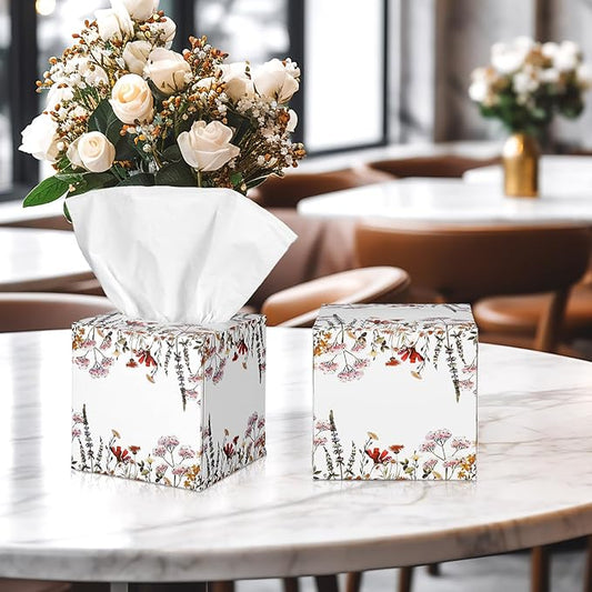 12 Pack Fall Wildflowers Facial Tissues Cube Boxes 600 Sheets 3 Ply Autumn Small Floral Flower Square Face Tissues Bulk for Thanksgiving Day Car Bedroom Party Supplies