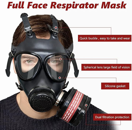 Gas Mask Survival Nuclear and Chemical, Respirator with Filters for Asbestos, Fume, Resin, Painting and Dust
