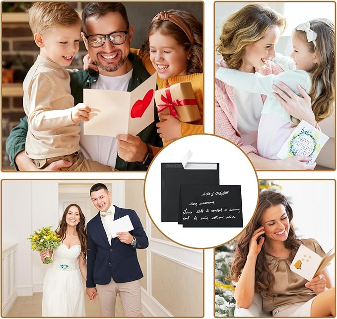 Black Blank Greeting Cards with Envelopes 4.25 x 5.5 Folded Cardstock and Printable A2 Envelopes Self Seal 20 Packs for Graduations, Invitations, Wedding, Thank You Cards & All Occasion