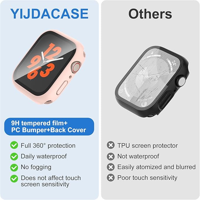 3 in 1 Waterproof Case for Apple Watch Screen Protector 44mm Series 4/5/6/SE/SE2/SE3(2025),with Tempered Glass 360° Protective Front and Back PC Bumper Cover Compatible iWatch 44mm