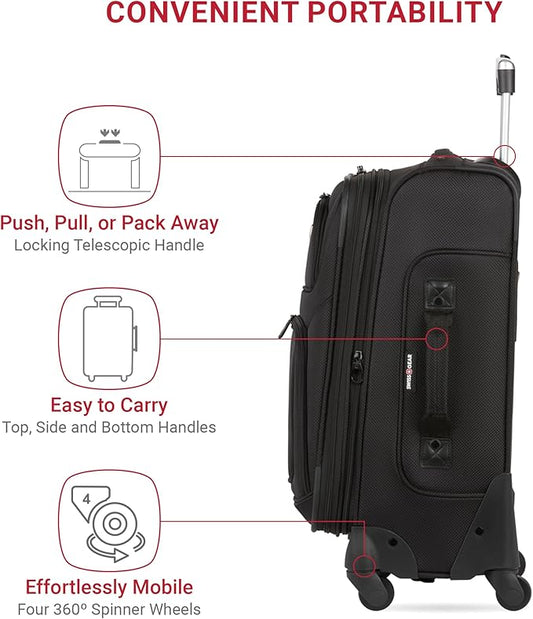 SwissGear Sion Softside Expandable Luggage, Black, Carry-On 21-Inch