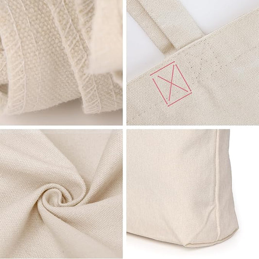 Koolmox Beige Canvas Tote Bags, 6-Pack 13.5x13.5inch 12Oz Heavy Duty Cotton Bags with Handles and Bottom, Reusable Grocery Shopping Bag Bulk Sublimation Tote Bags Blank for Teachers Crafts